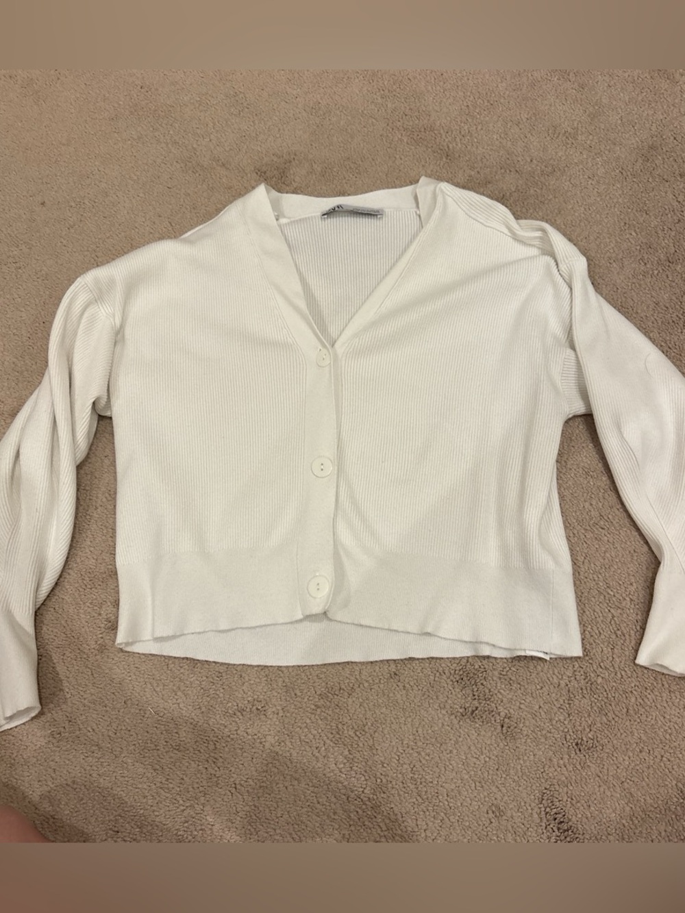 Zara Cream Cropped V-Neck Button Cardigan